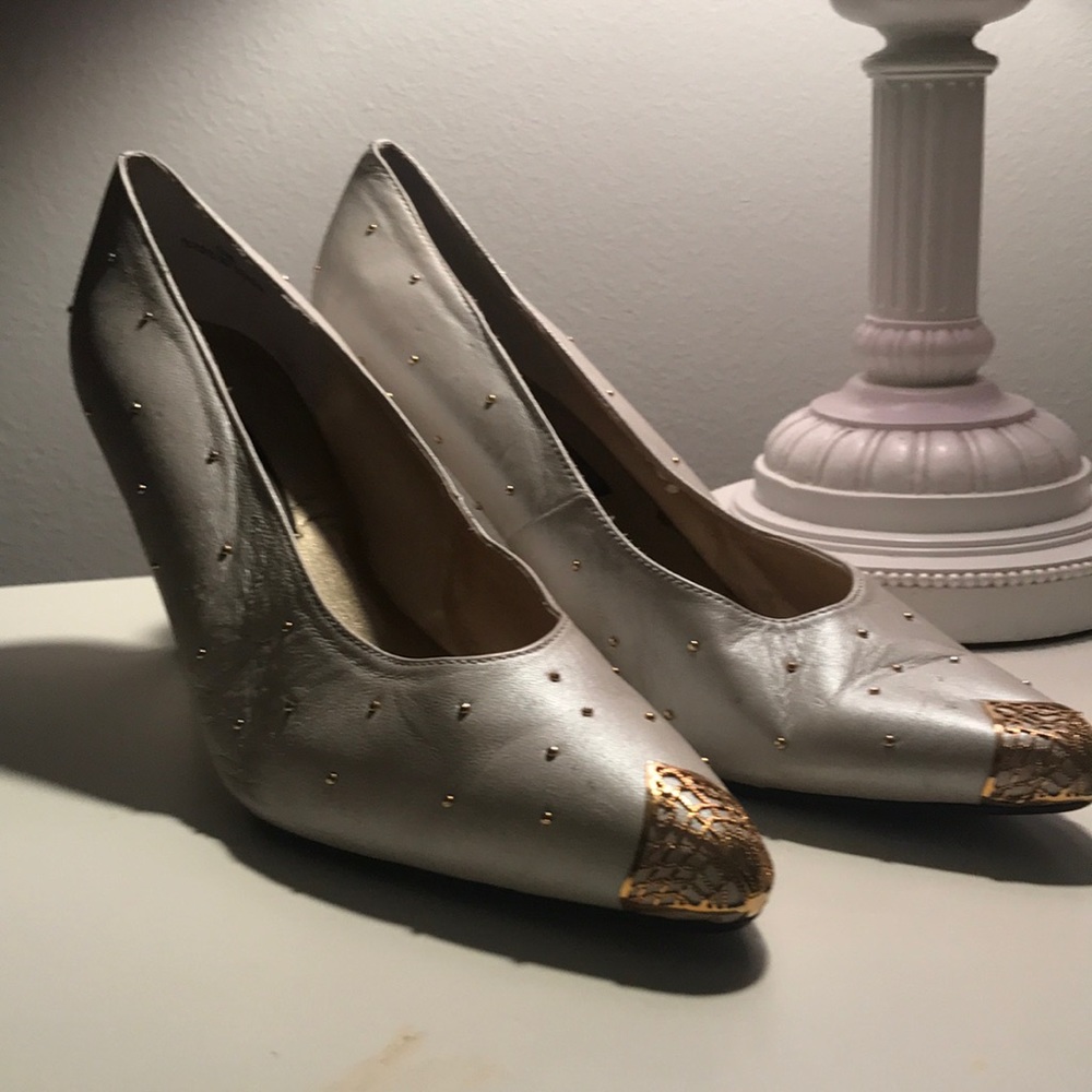 J. Renee white and gold heels.